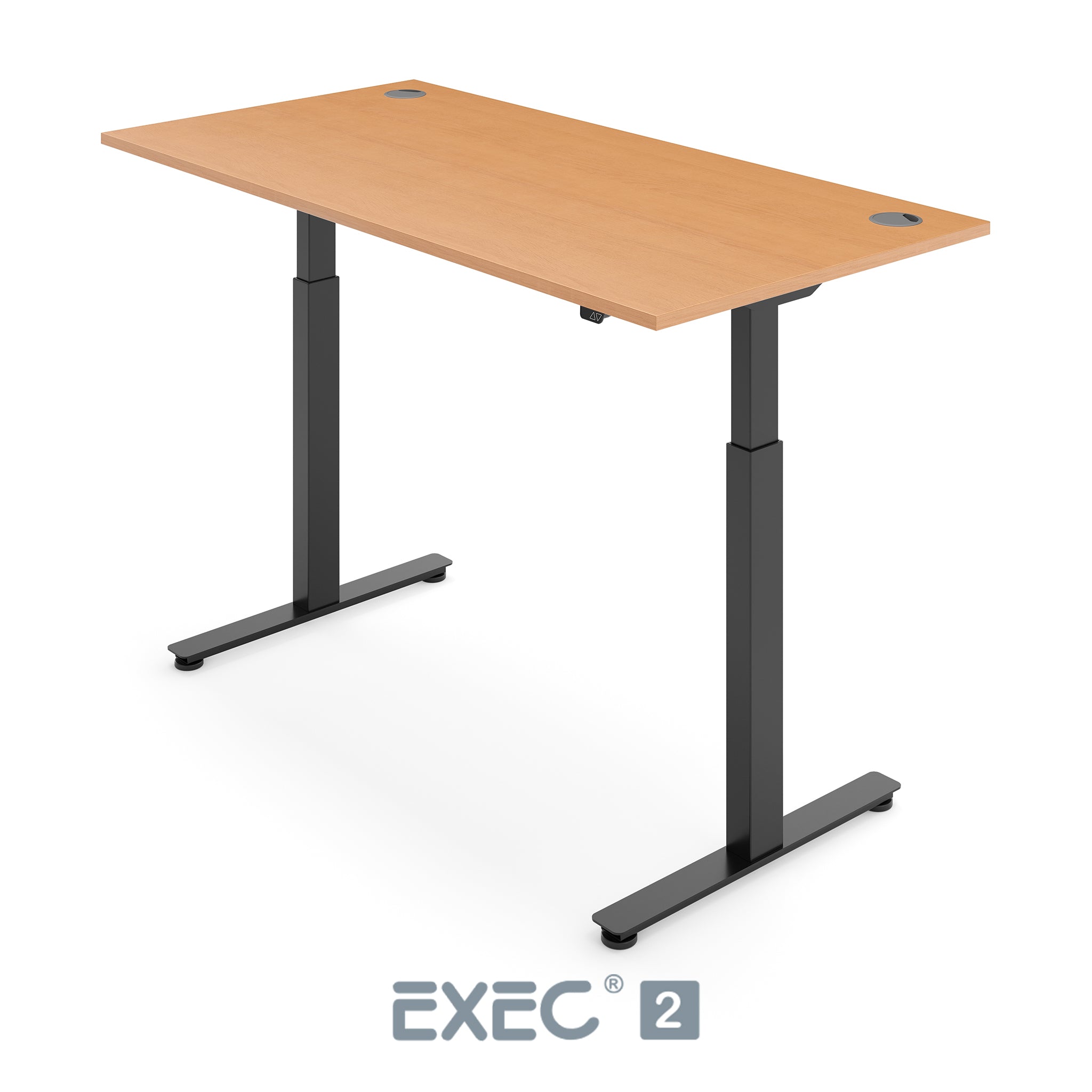 beech height adjustable desk with black frame