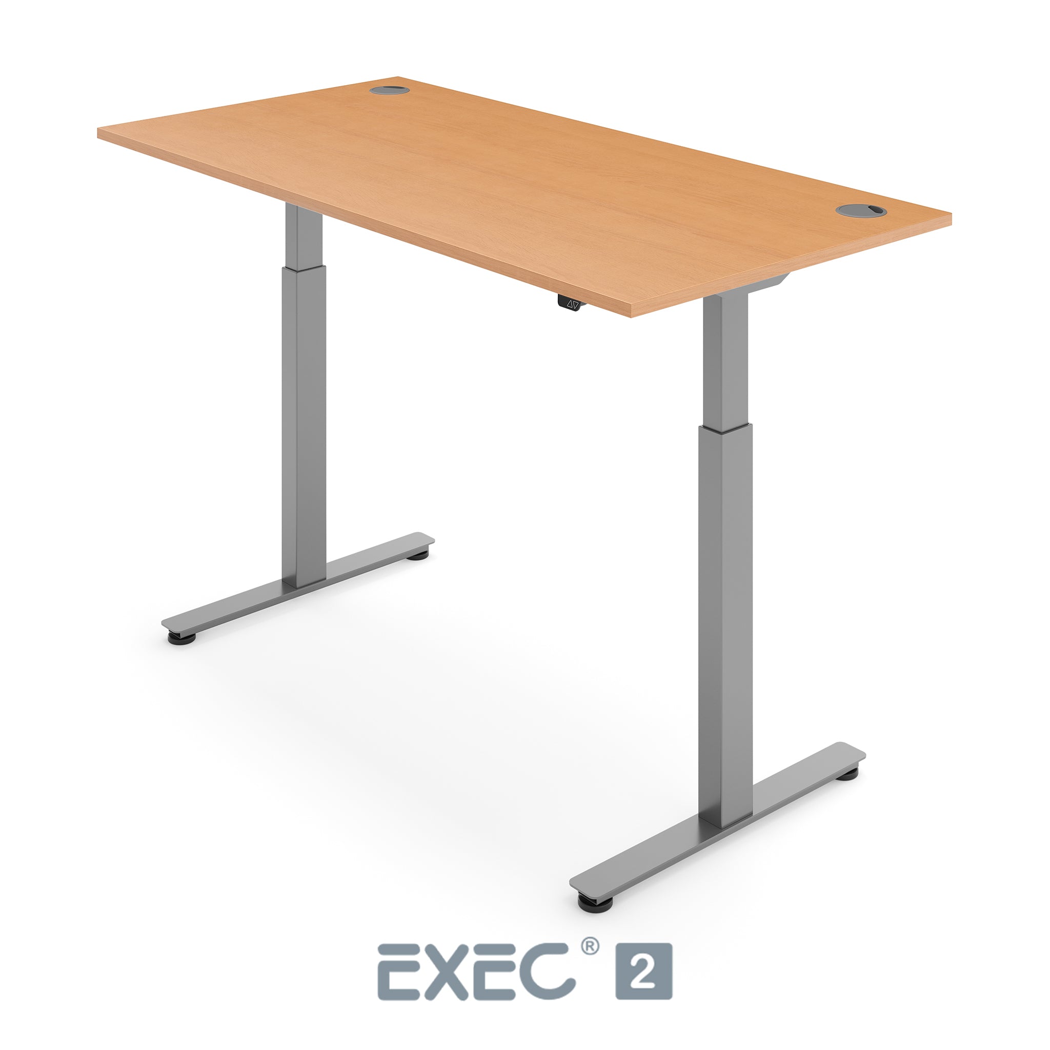 beech height adjustable desk with silver frame