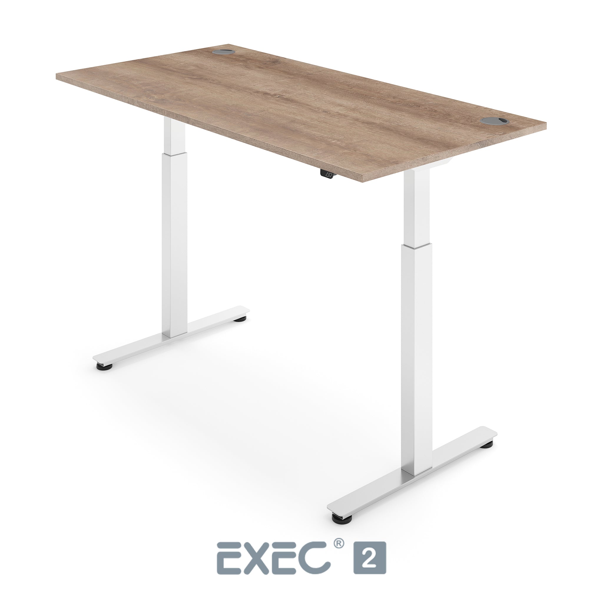 nebraska oak height adjustable desk with white frame