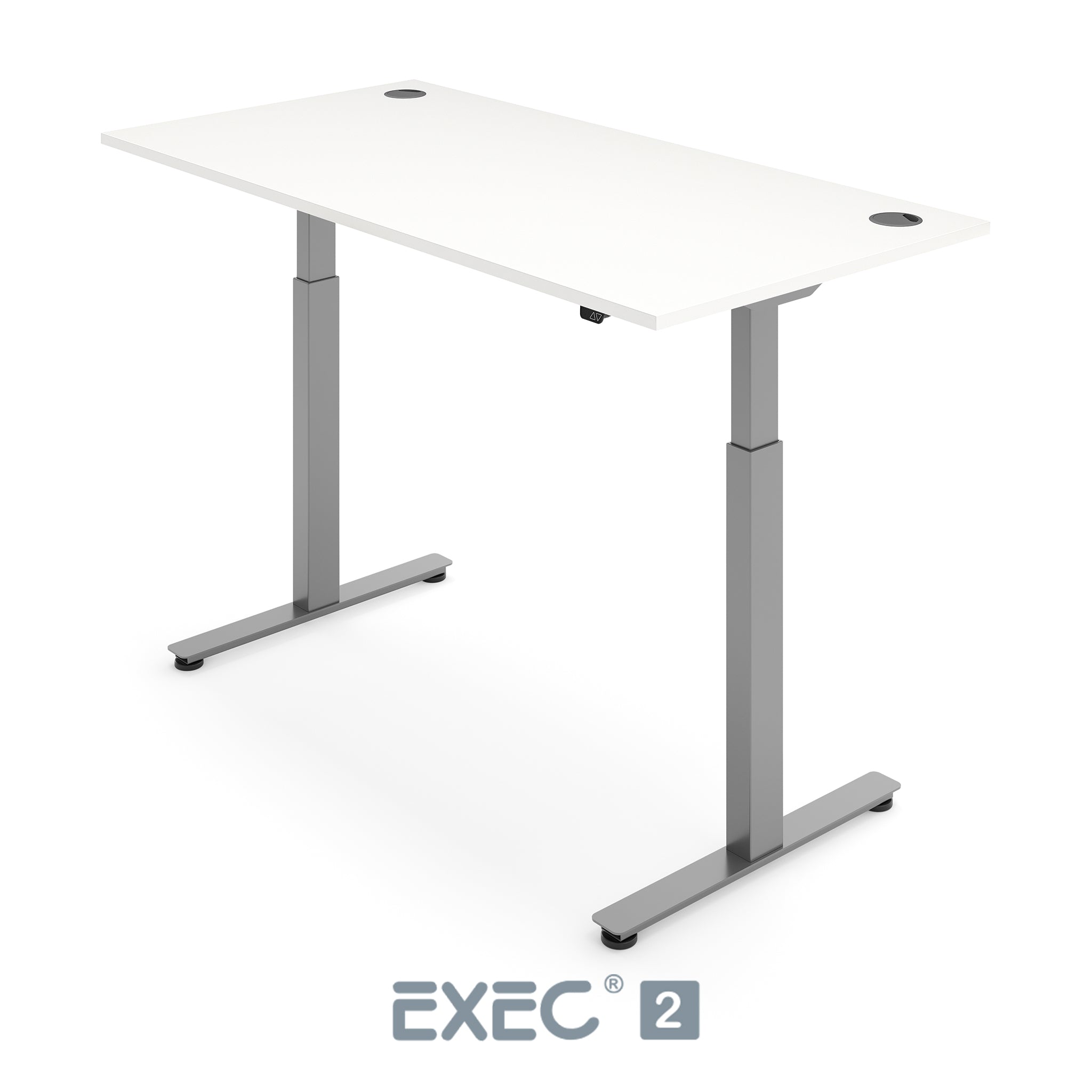white height adjustable desk with silver frame