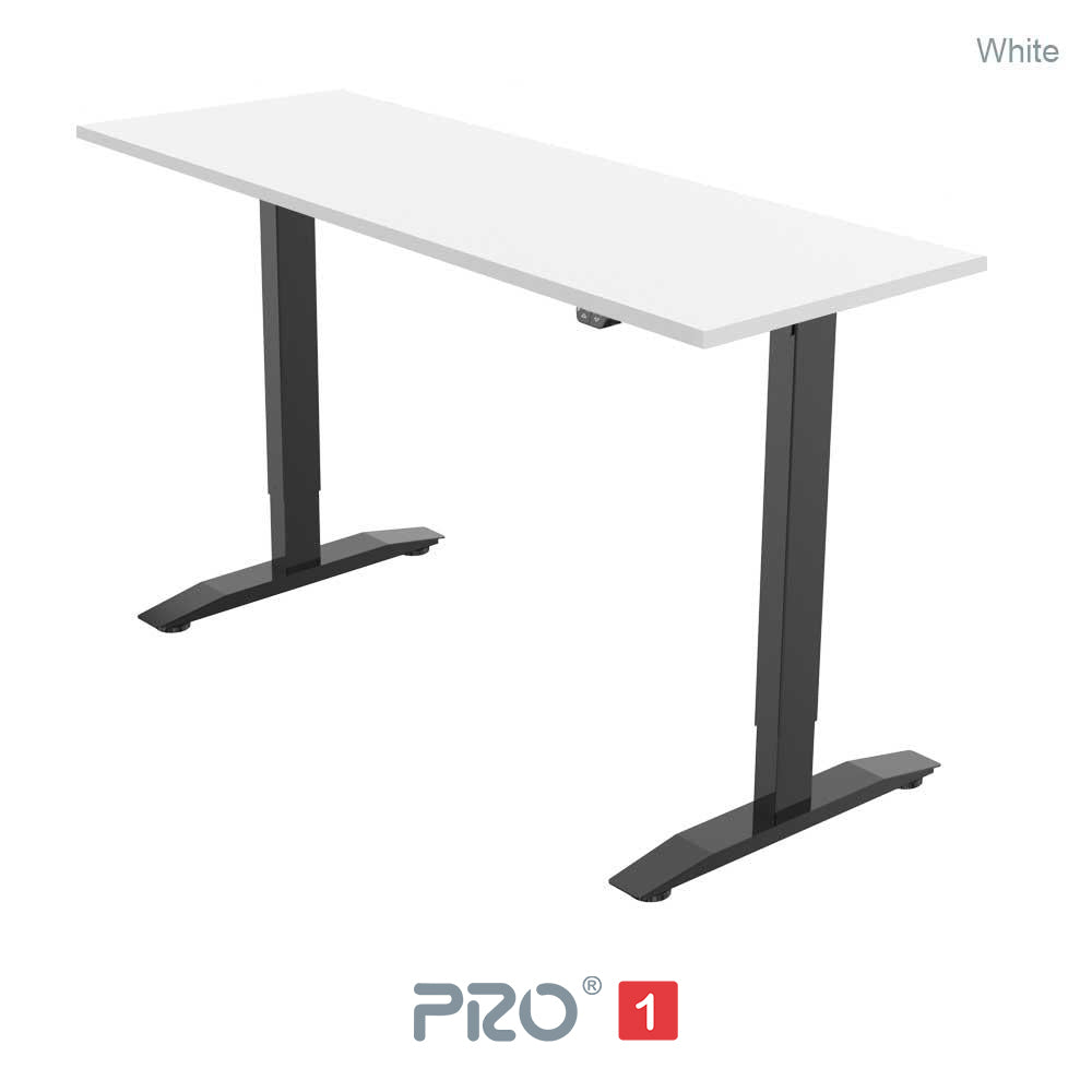 white height adjustable desk with black frame