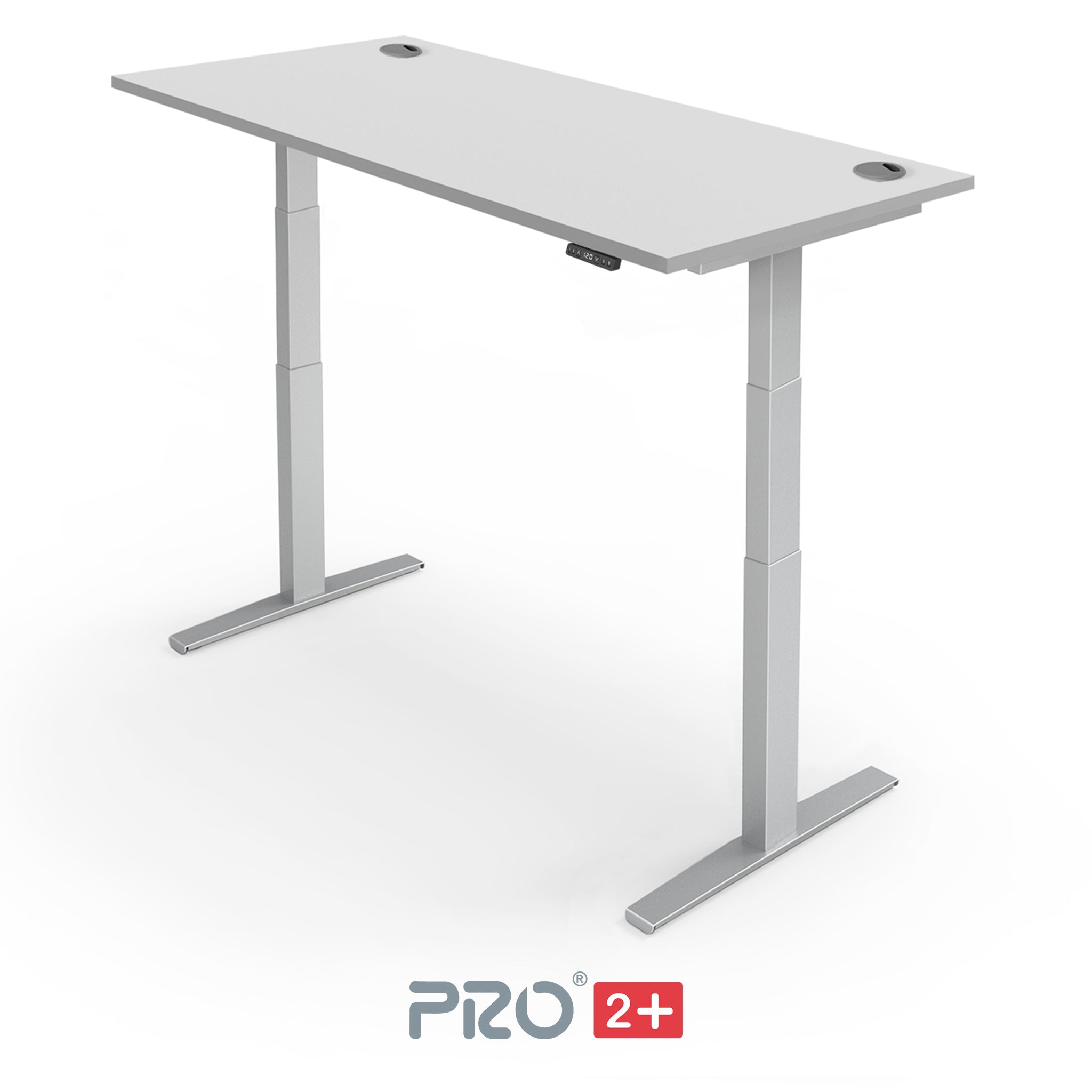 white height adjustable desk with silver frame