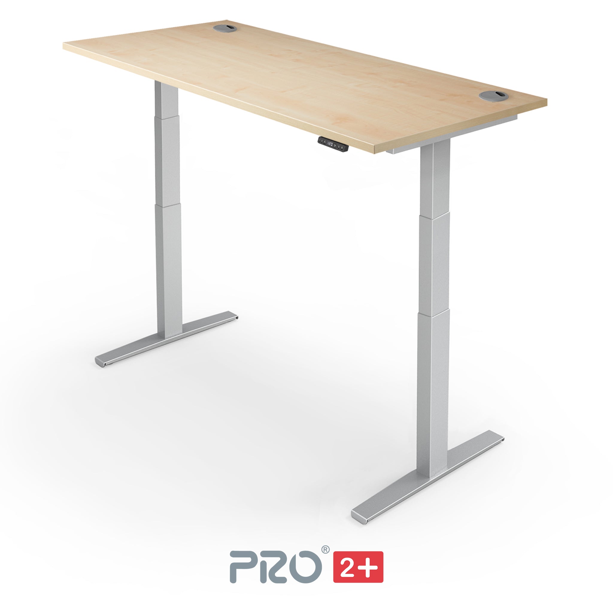 oak height adjustable desk with silver frame