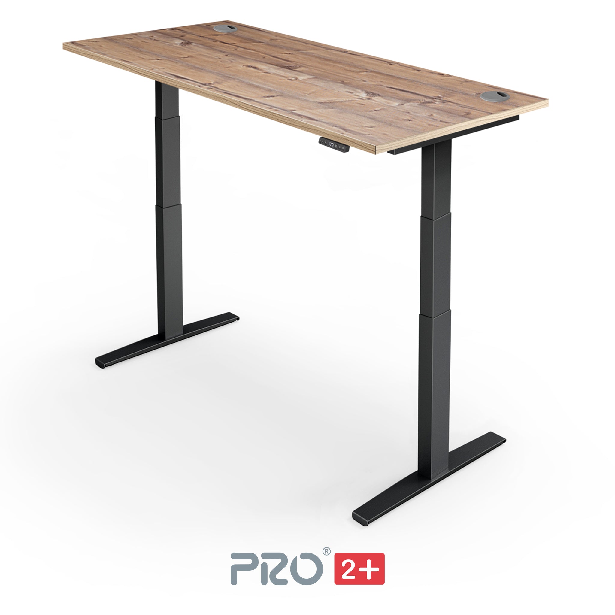 timber height adjustable desk with black frame