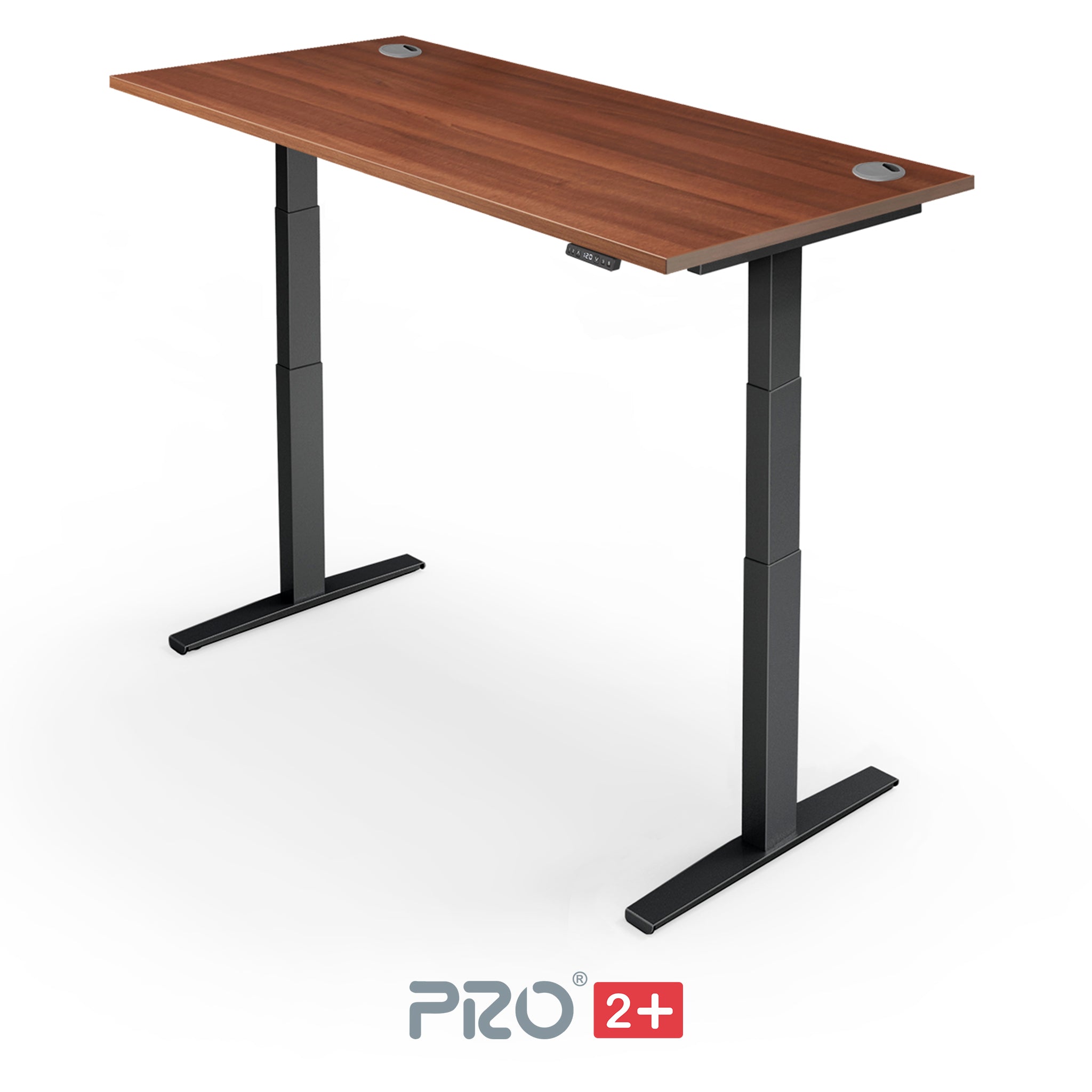 walnut height adjustable desk with black frame