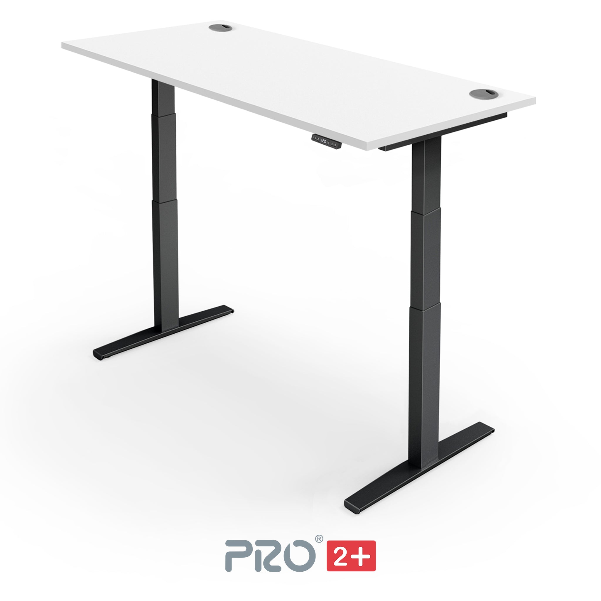 white height adjustable desk with black frame