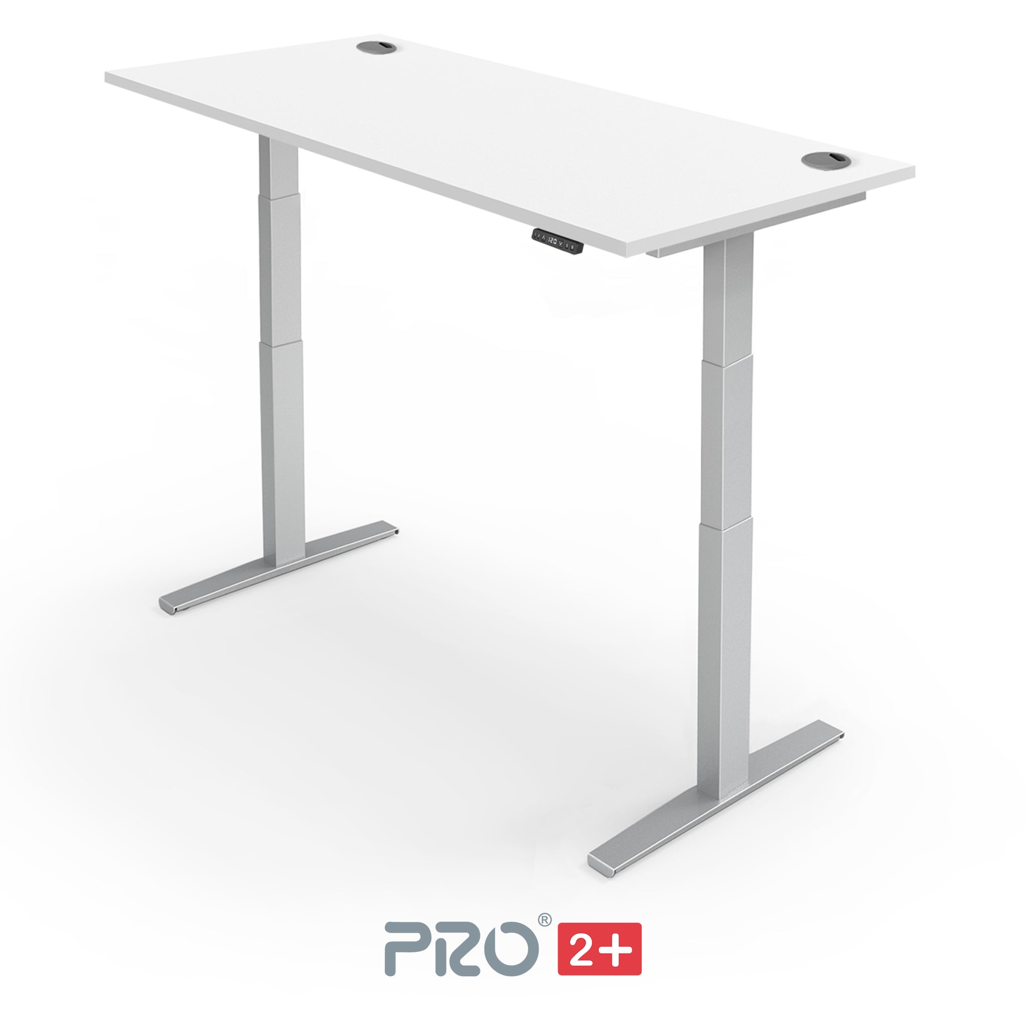 white height adjustable desk with silver frame